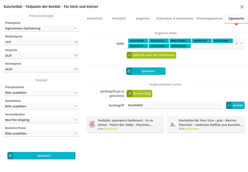 eSagu - Repricer für Amazon - Eigenmarken-RePricing mit individuellen Preisstrategien für Markenprodukte und Margenoptimierung
