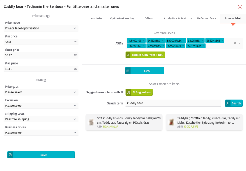 eSagu - Repricer for Amazon - Private Label RePricing with individual pricing strategies for branded products and margin optimization