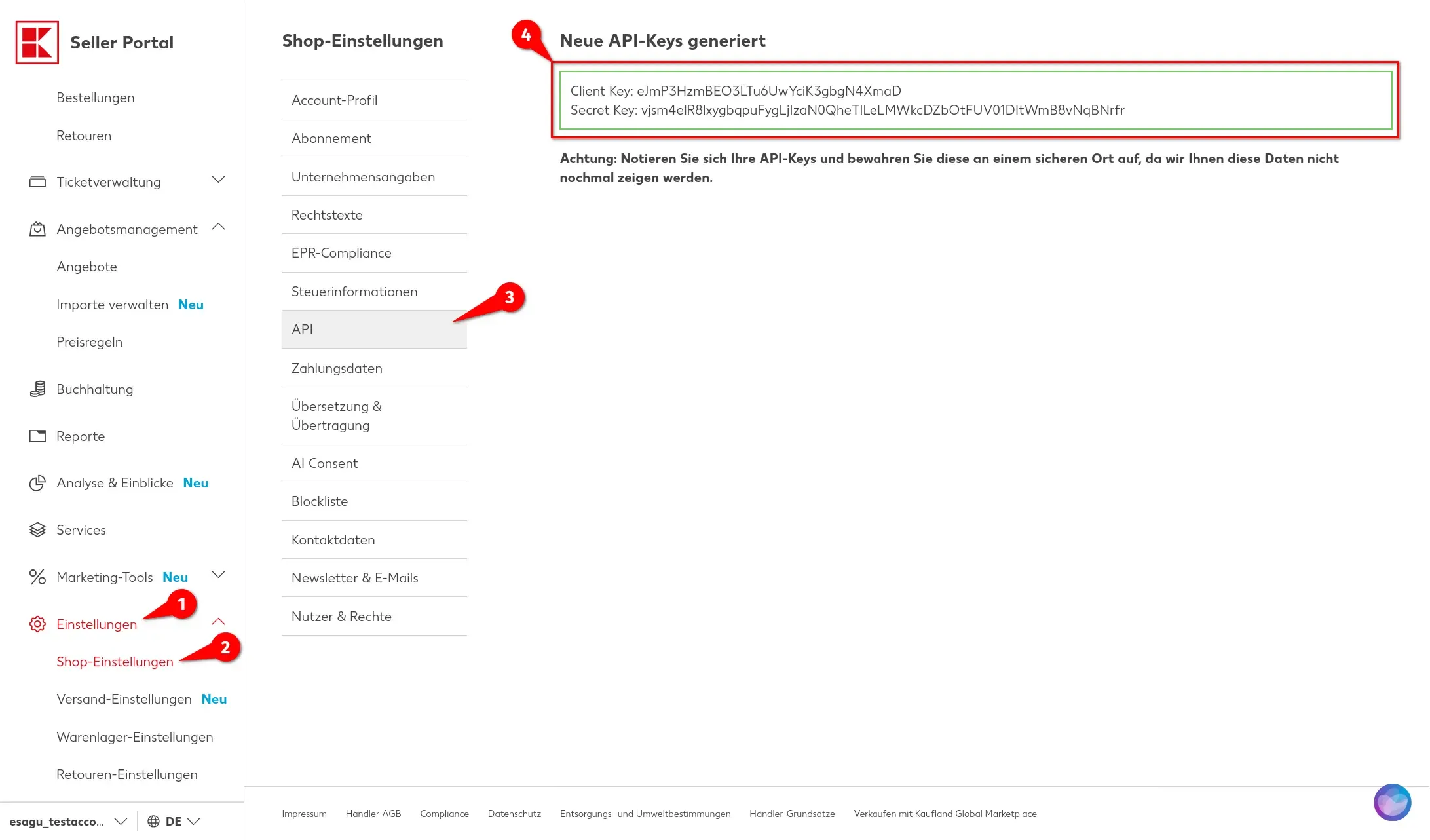 Kaufland API Key Erstellung