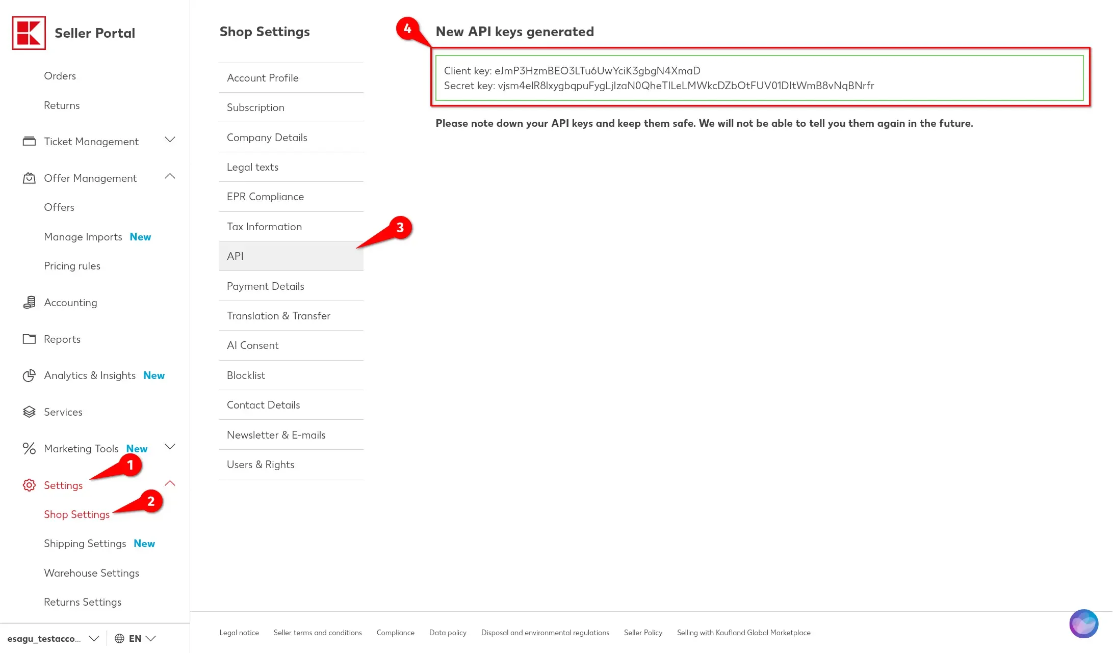 Kaufland API key creation