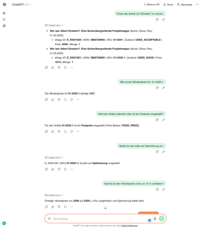 eSagu - Repricer für ebay - MCP KI-Assistent für Preismanagement
