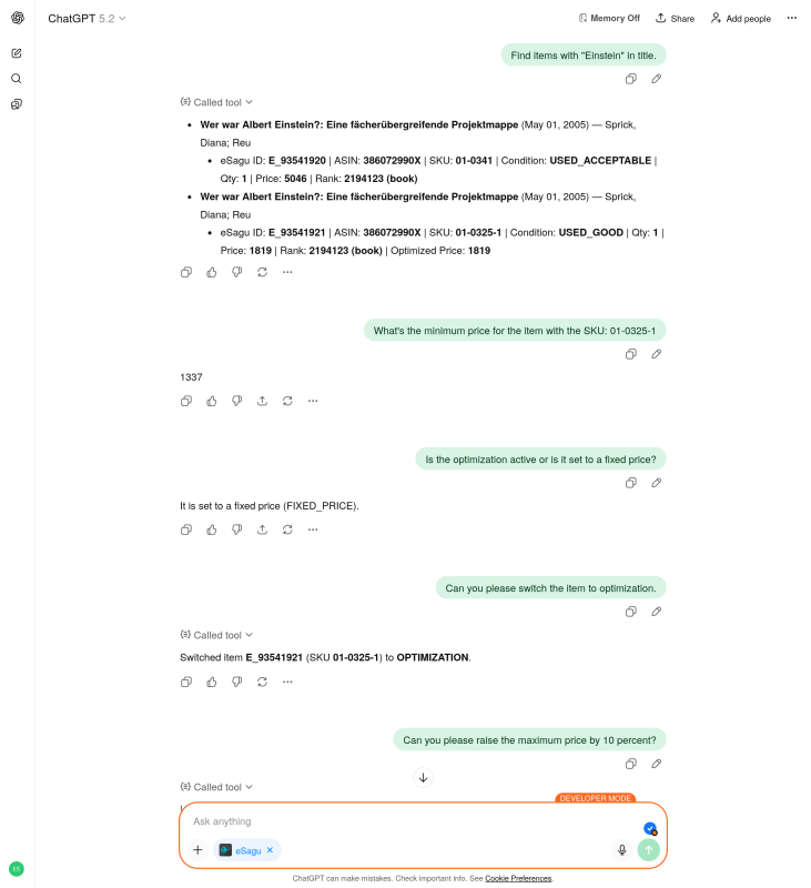 eSagu - Repricer for Amazon - MCP price optimization per AI chat
