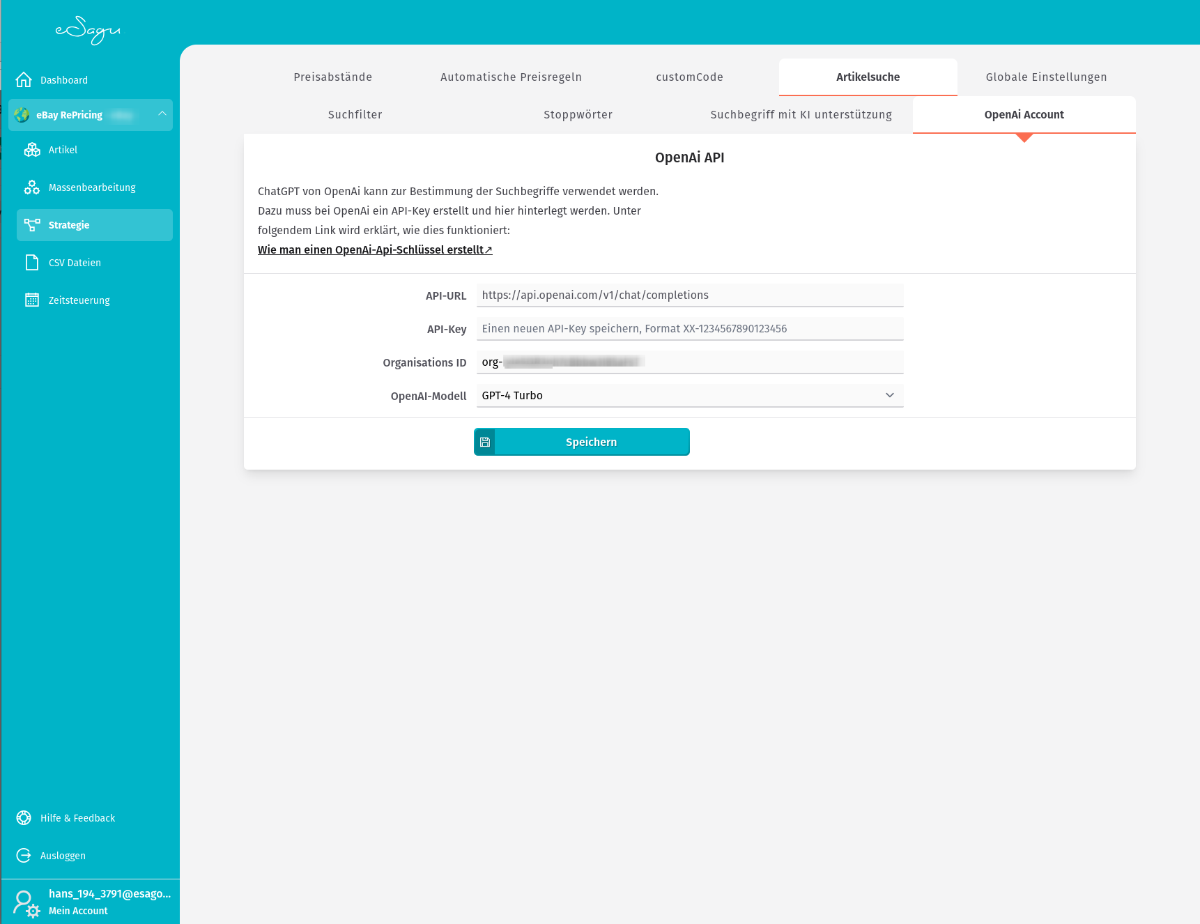 Store the API key in the eSagu software