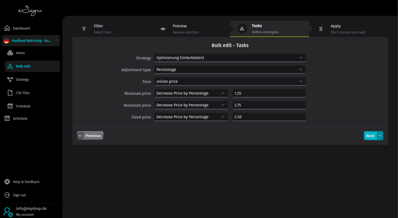 eSagu - Repricer for Kaufland - Bulk editing to efficiently adjust many products at once