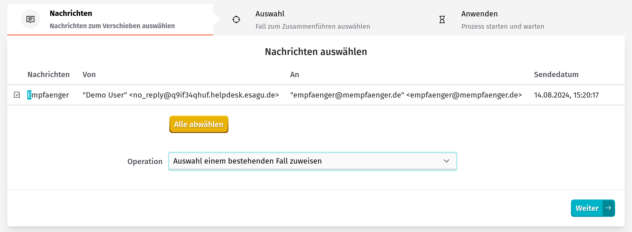 Verschiedene Optionen zur Auswahl von Nachrichten