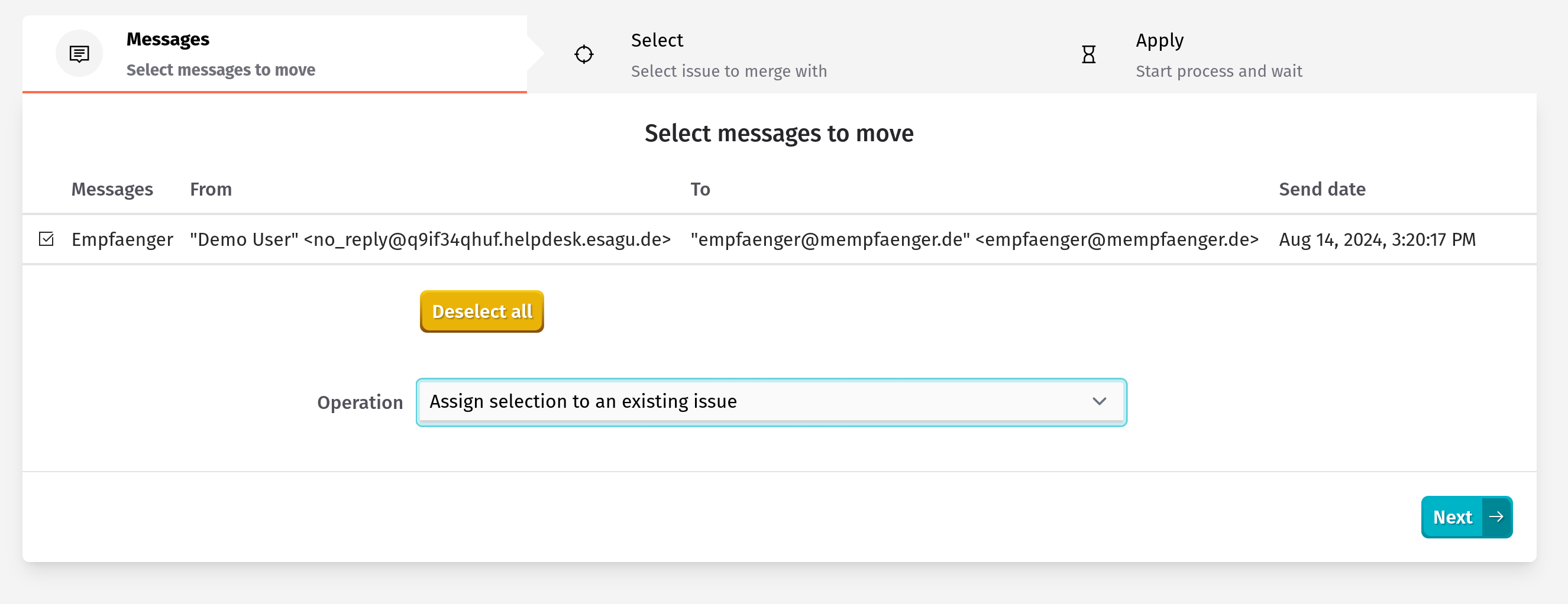Various options for selecting messages