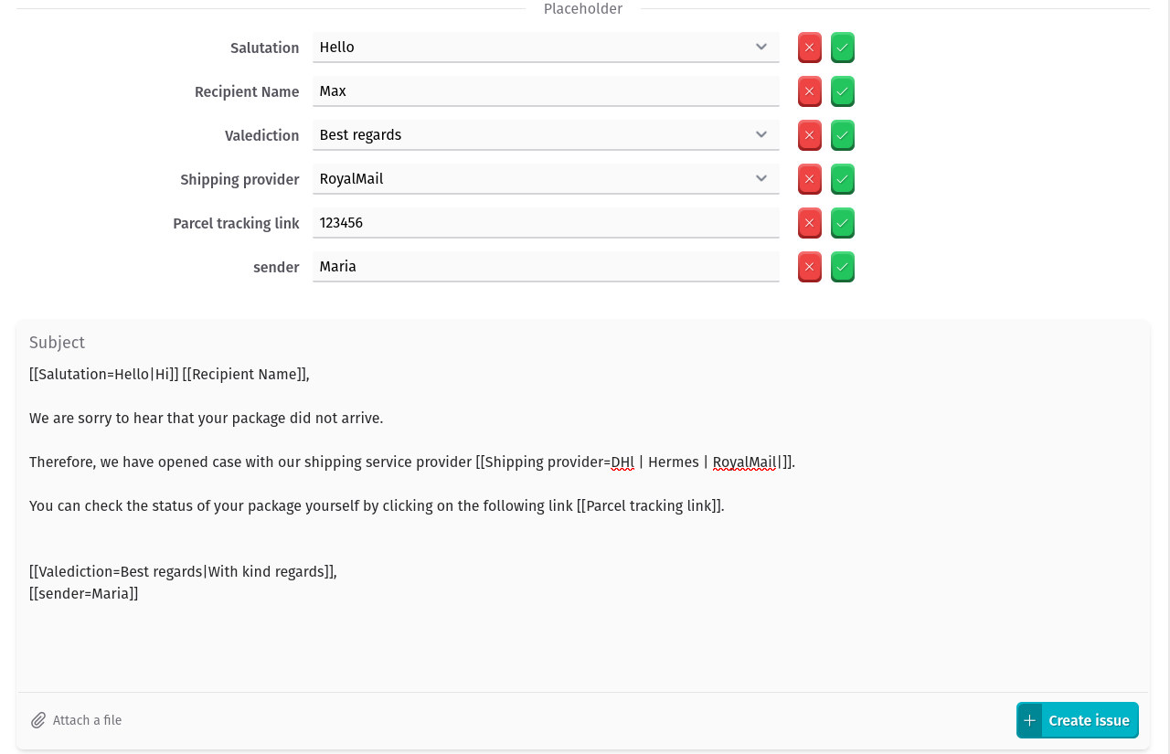 Combined template placeholders and variables