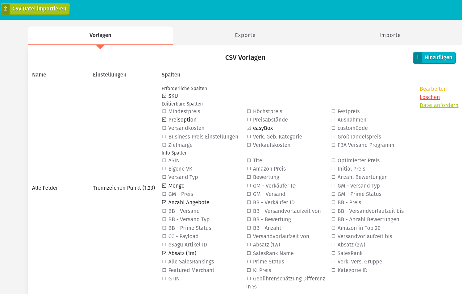 CSV Dateien - Vorlagen