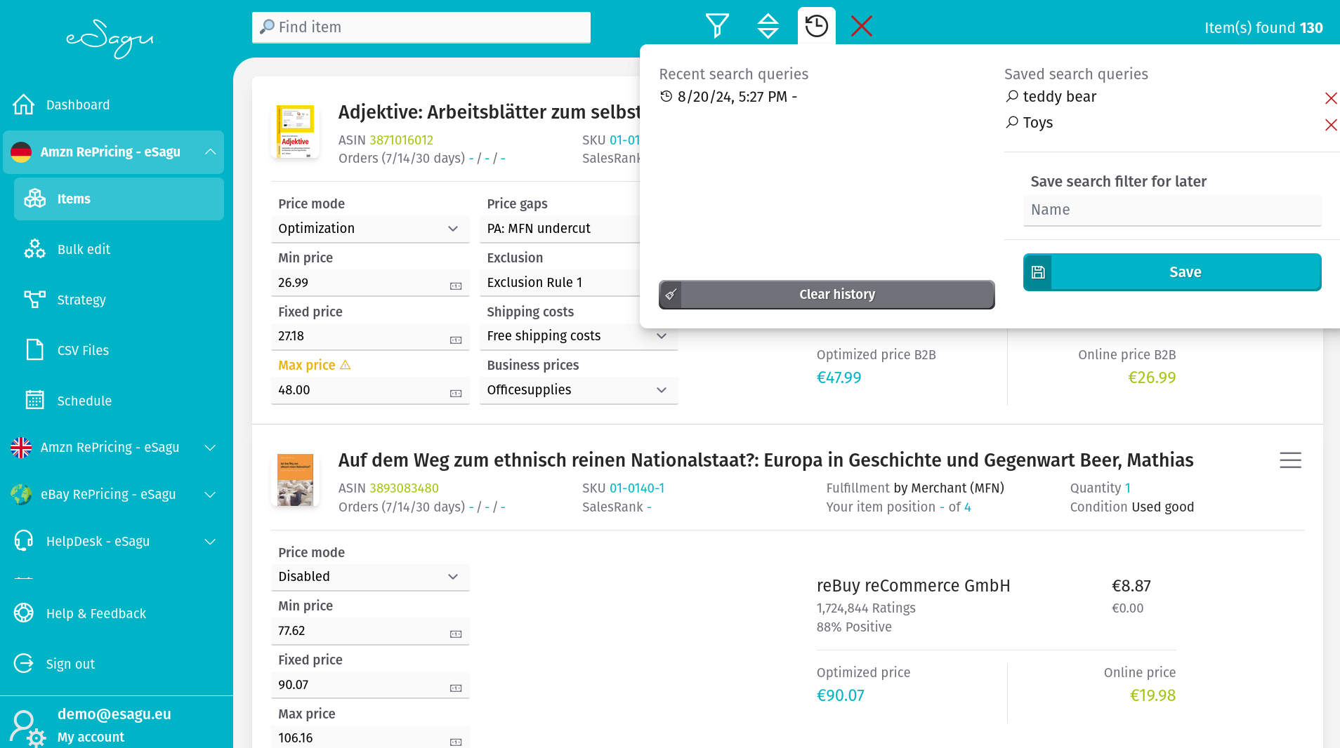 Items - Saving Searches