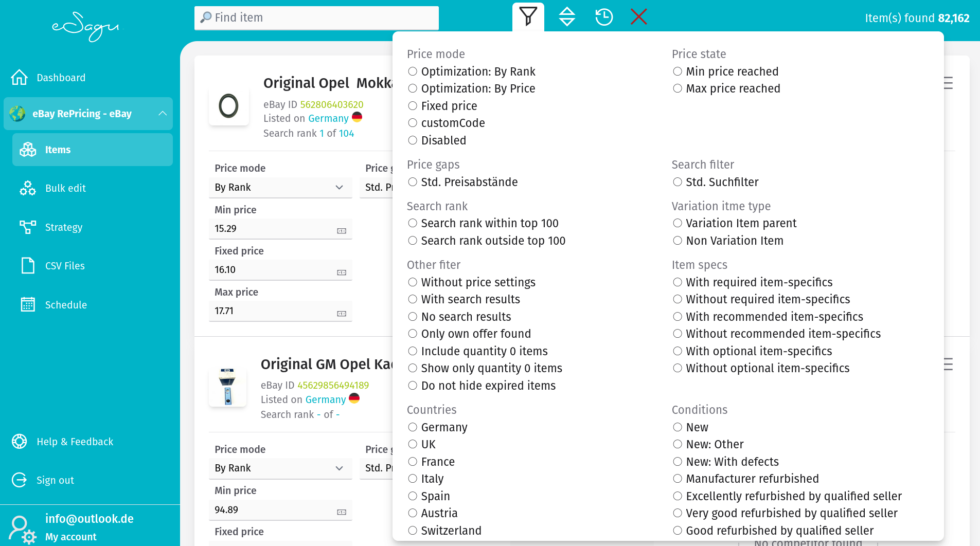 Items - Filter function
