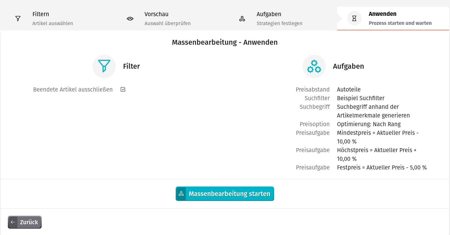 Massenebarbeitung - Anwenden