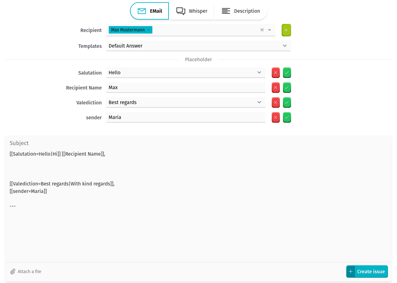 Message template with variables filled by the address book