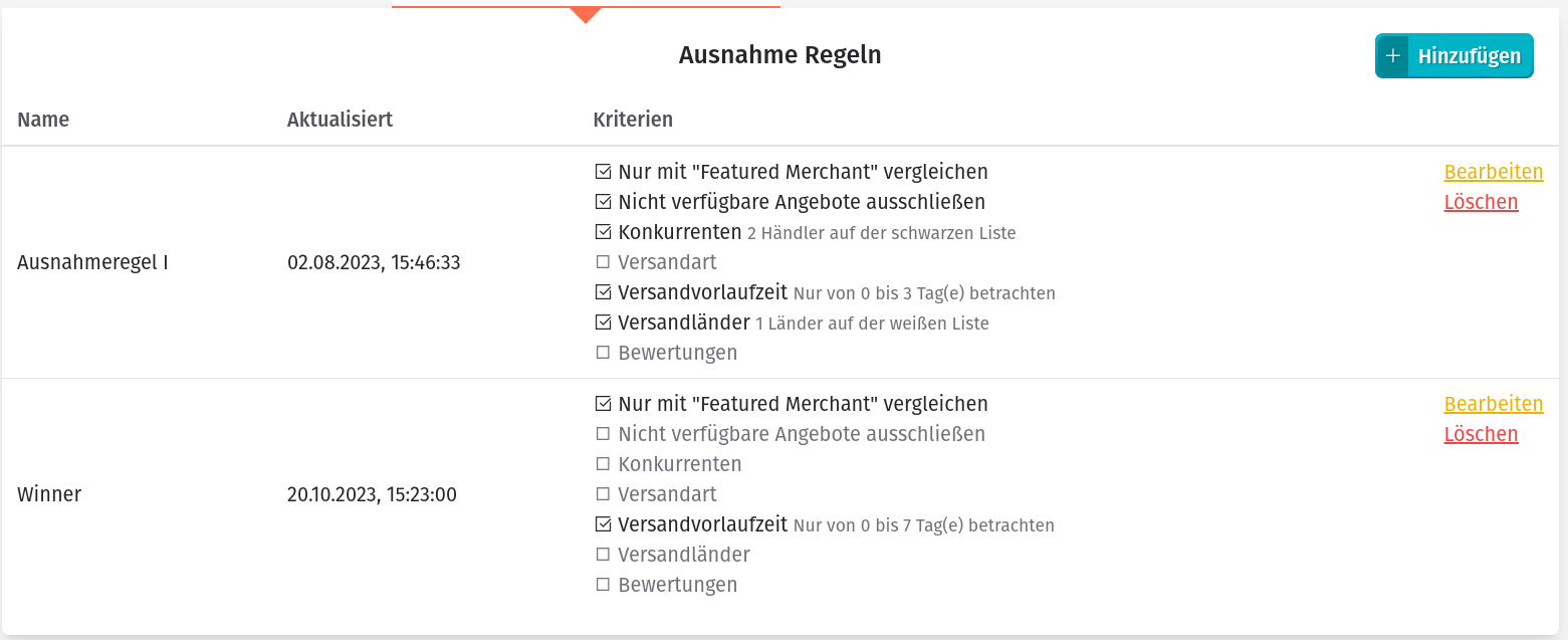 Strategie - Ausnahmen