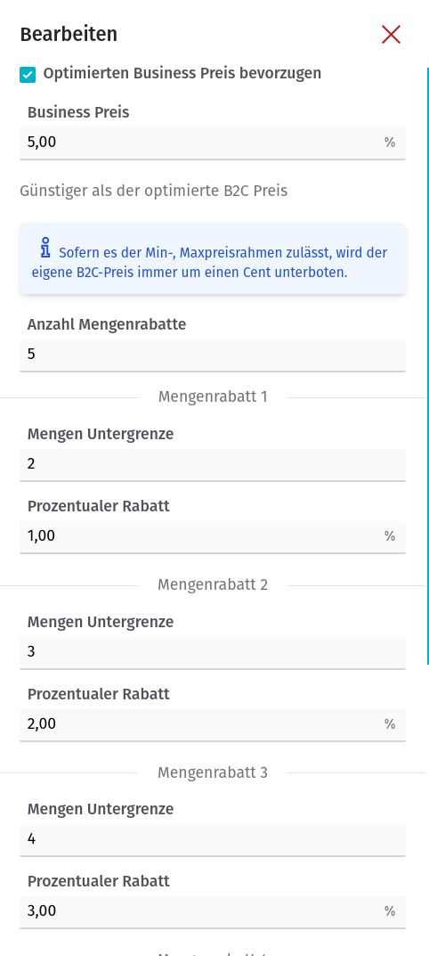 B2B-Preise Mengenrabatt
