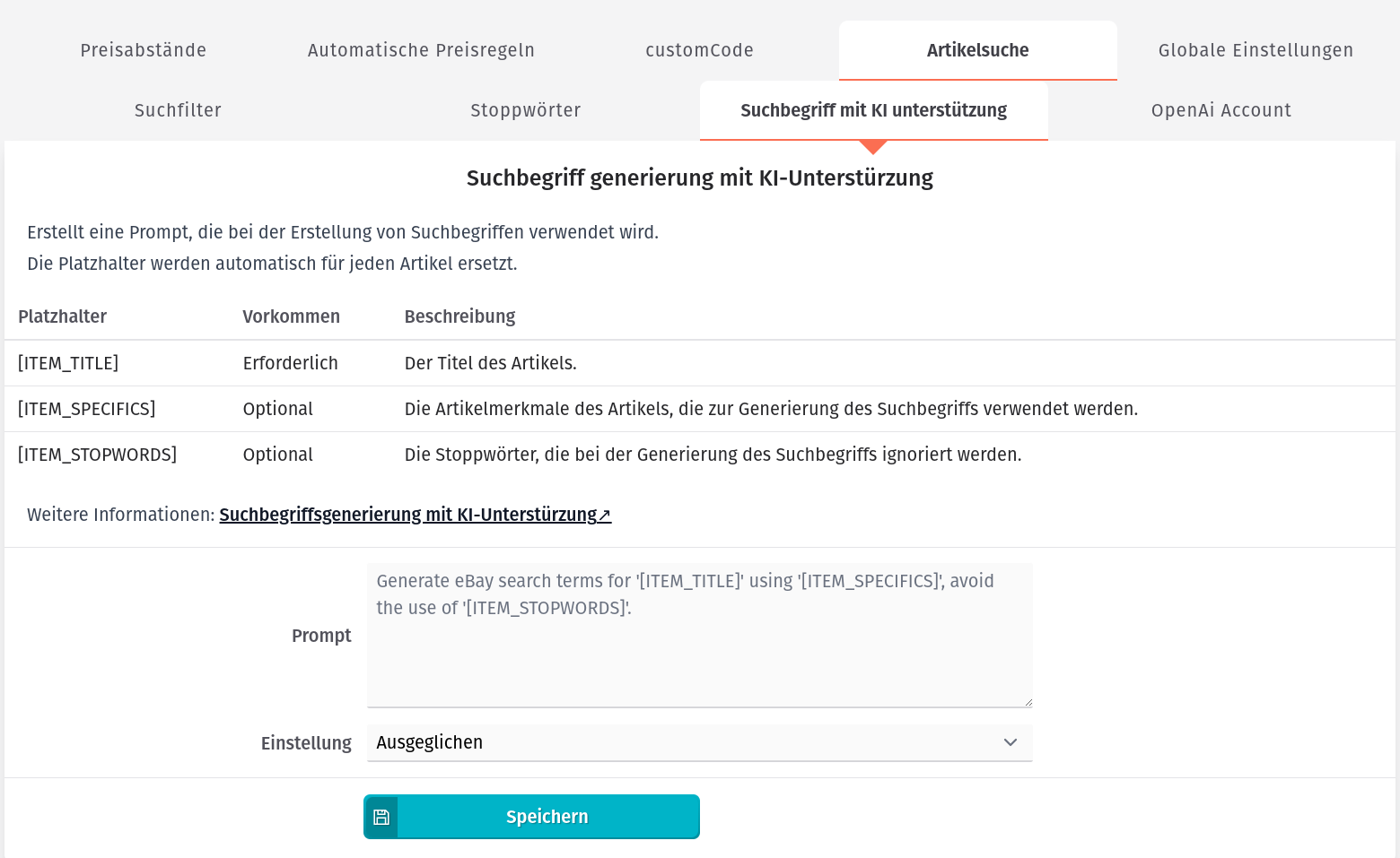 Suchbegriffe mit KI-Unterstützung