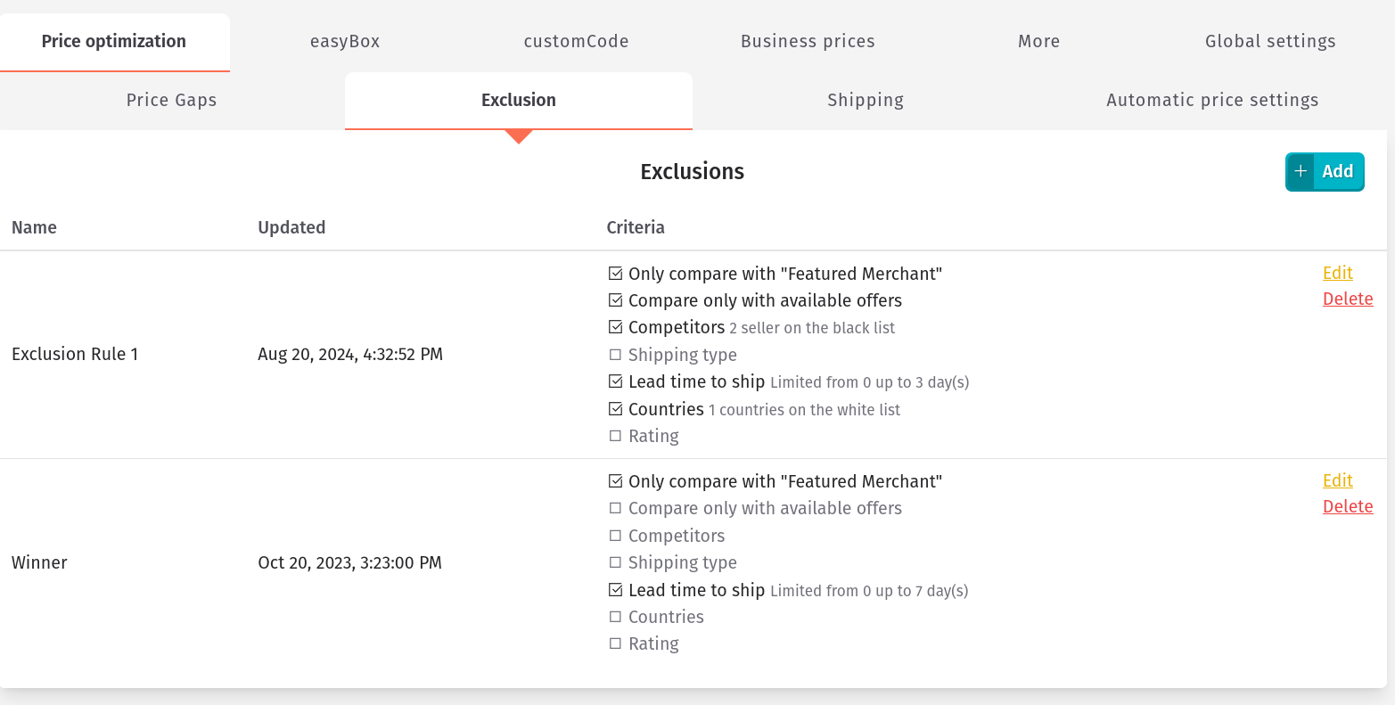 Strategies - Exclusion rules