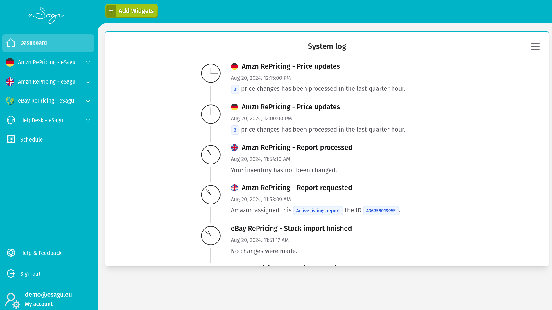 Widgets - System Log