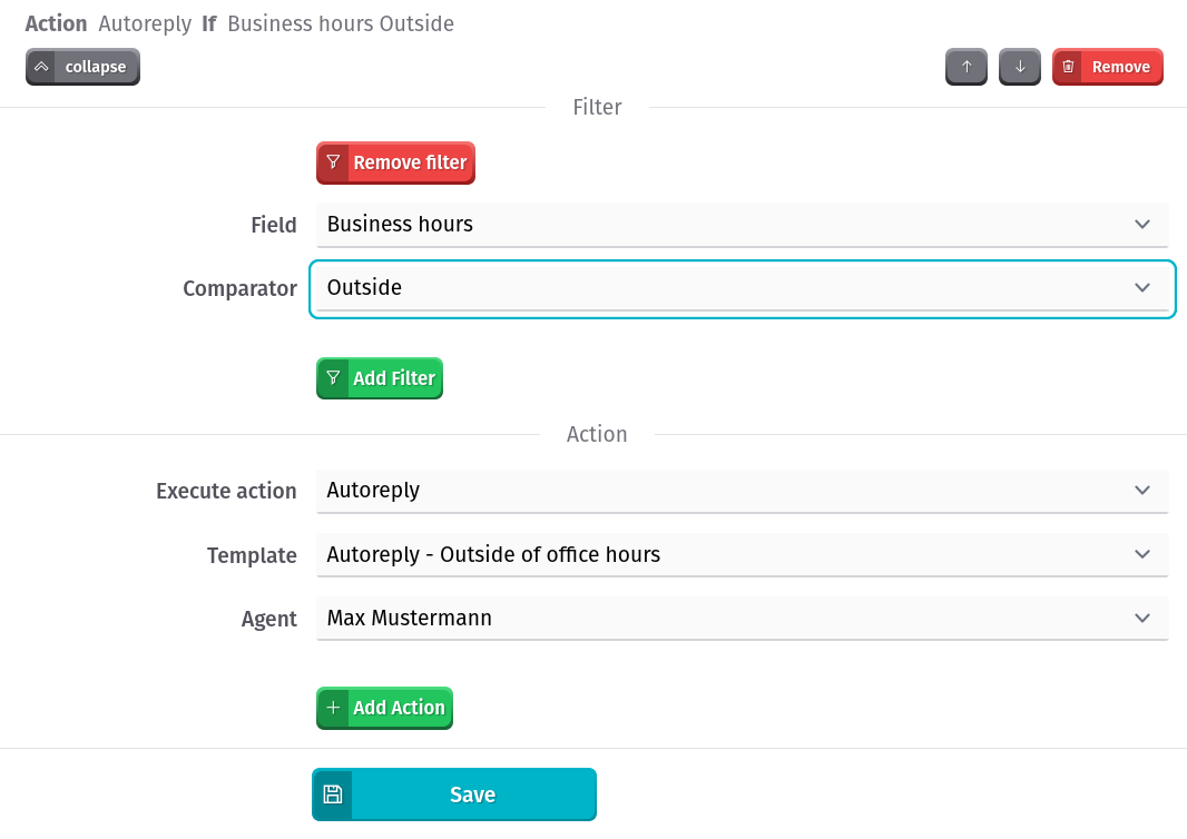 Example of workflow for autoresponse outside of business hours