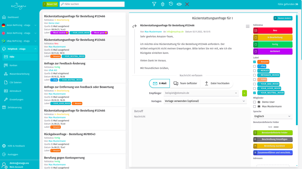 eSagu - HelpDesk - Übersicht aller Support-Fälle
