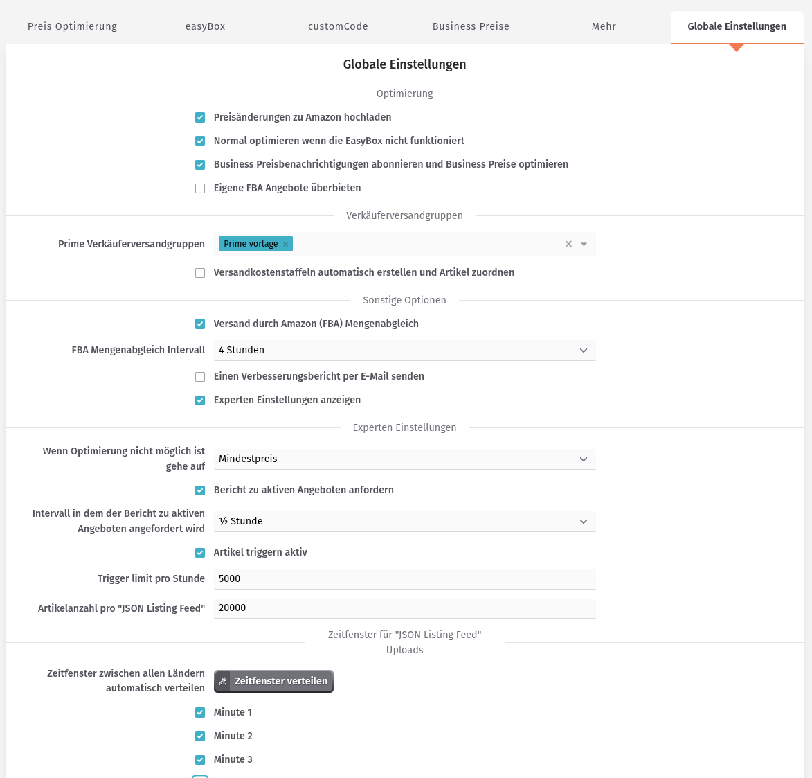 Strategie - Globale Einstellungen