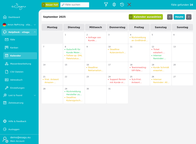 eSagu - HelpDesk - Kalenderansicht