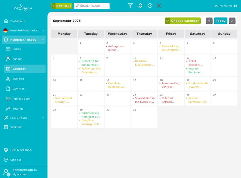 eSagu - HelpDesk - Calendar