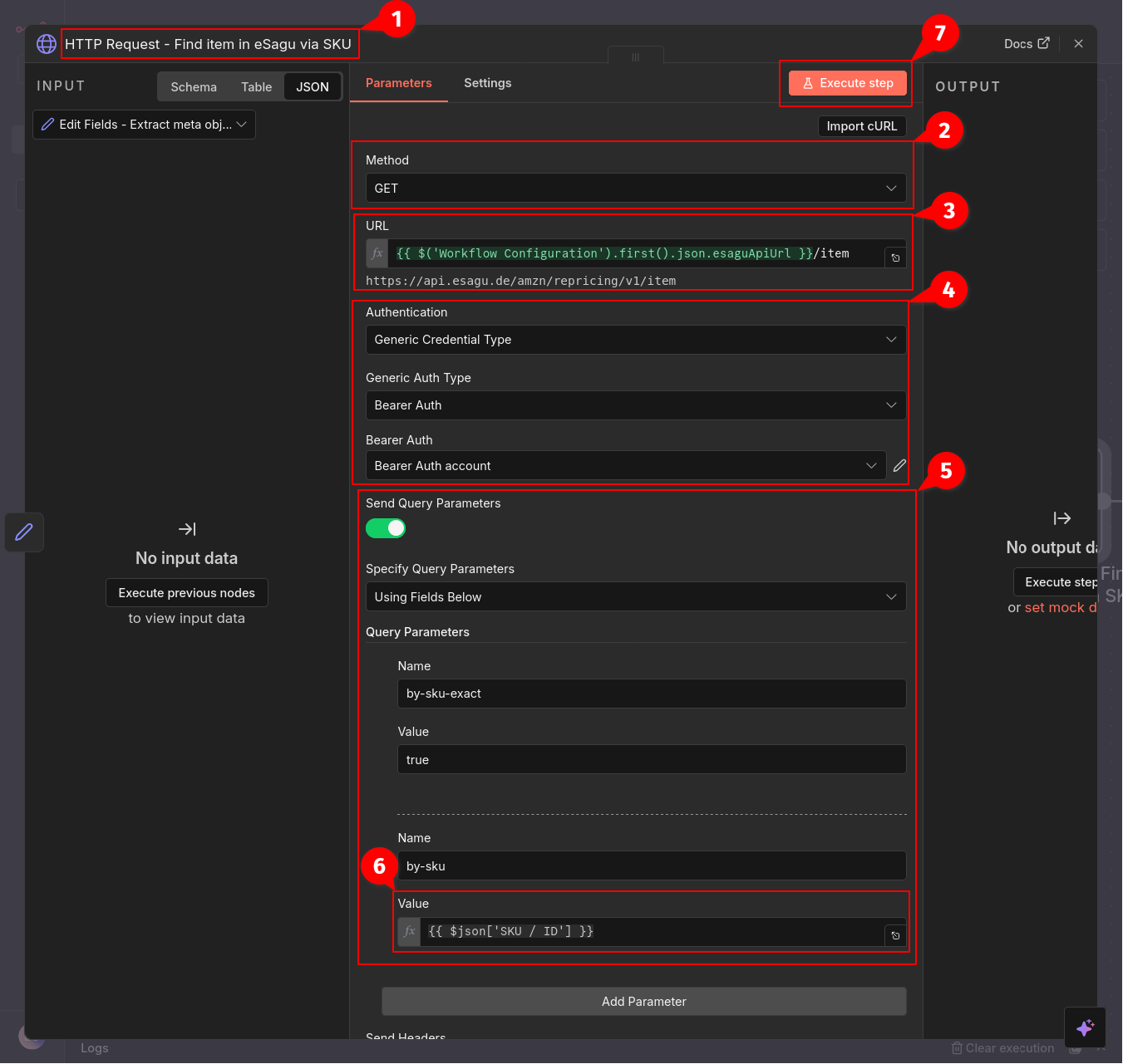 Selecting an HTTP request for the item search in eSagu