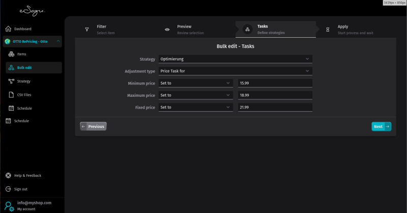 eSagu - RePricing for Otto - Bulk processing to efficiently adjust many products at once