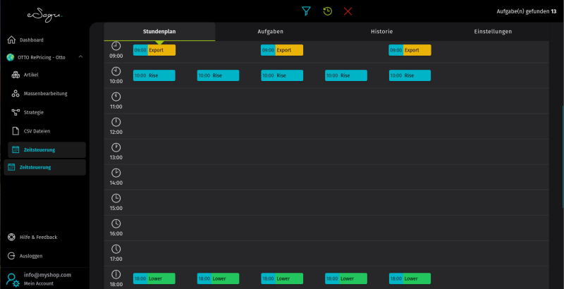 eSagu - Repricer für Otto - Zeitsteuerung, die Preisänderungen automatisch zu definierten Zeiten aktiviert
