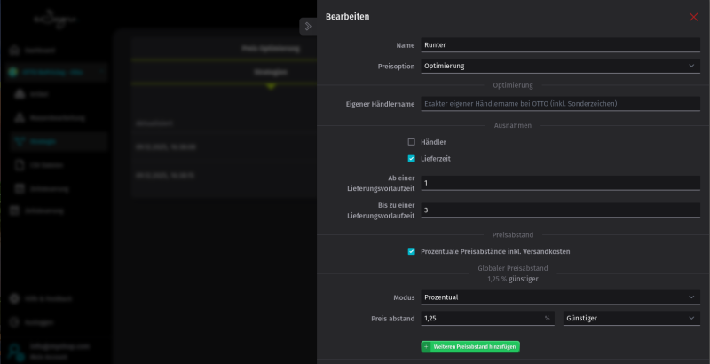 eSagu - Repricer für Otto - Zentrale Strategie-Verwaltung, um Preise effektiv anzupassen