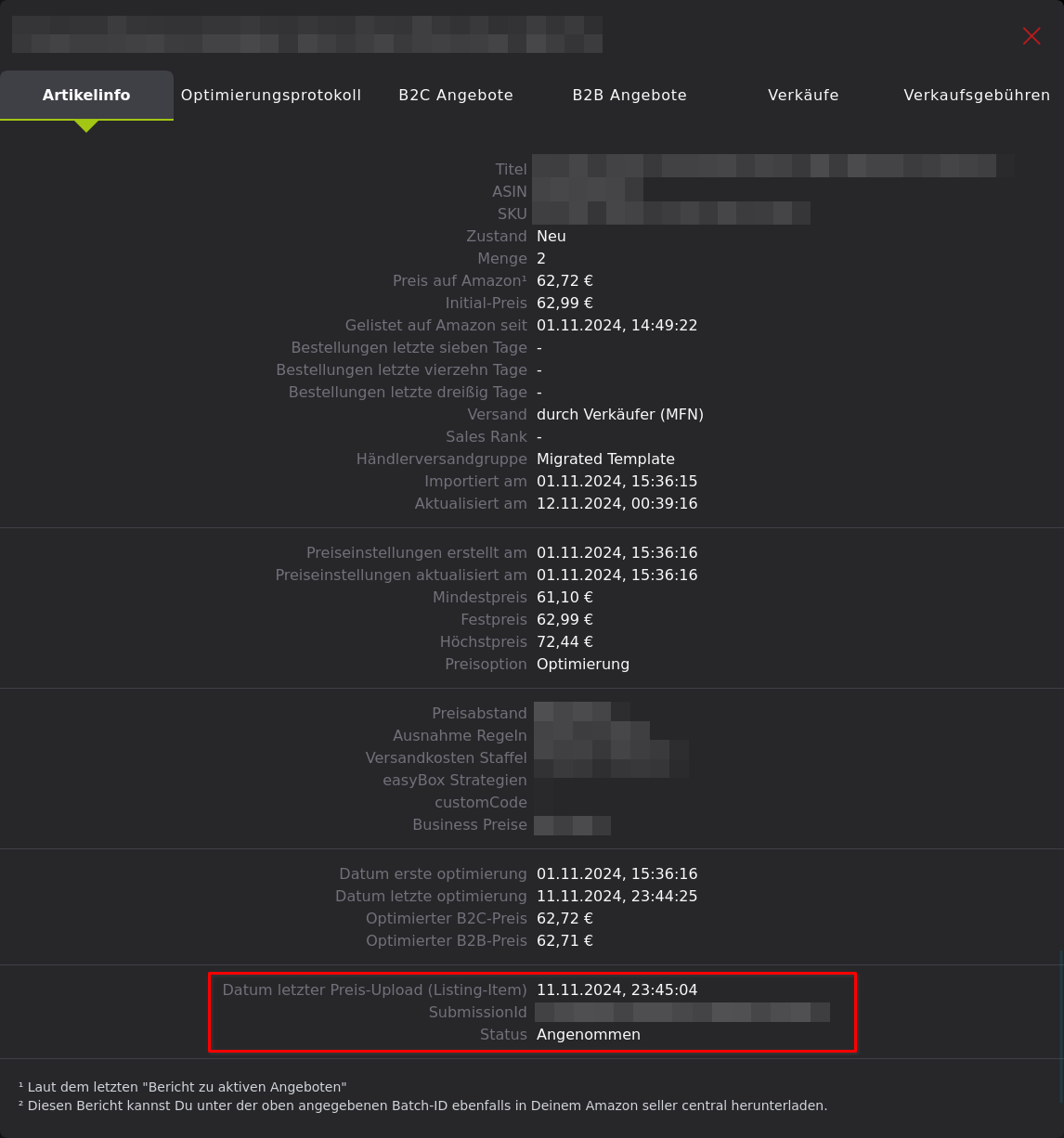 Artikelinfo mit Preis-Upload über Listing-Item-API