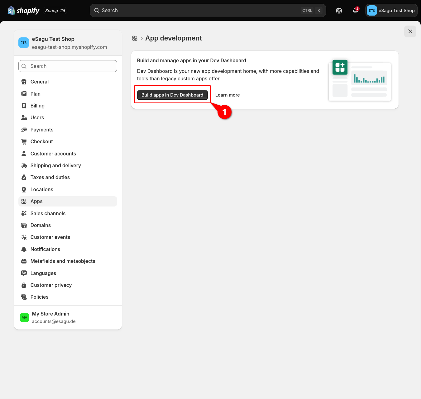 Open the Shopify Dev Dashboard
