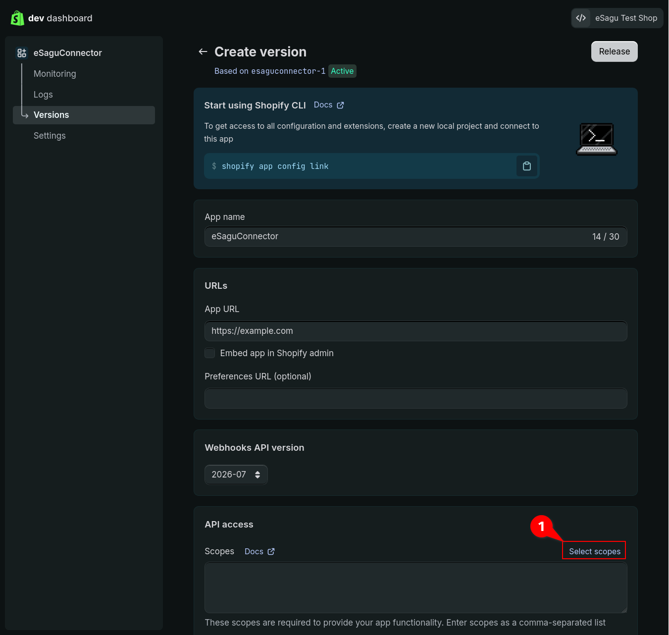 Select Shopify API permissions