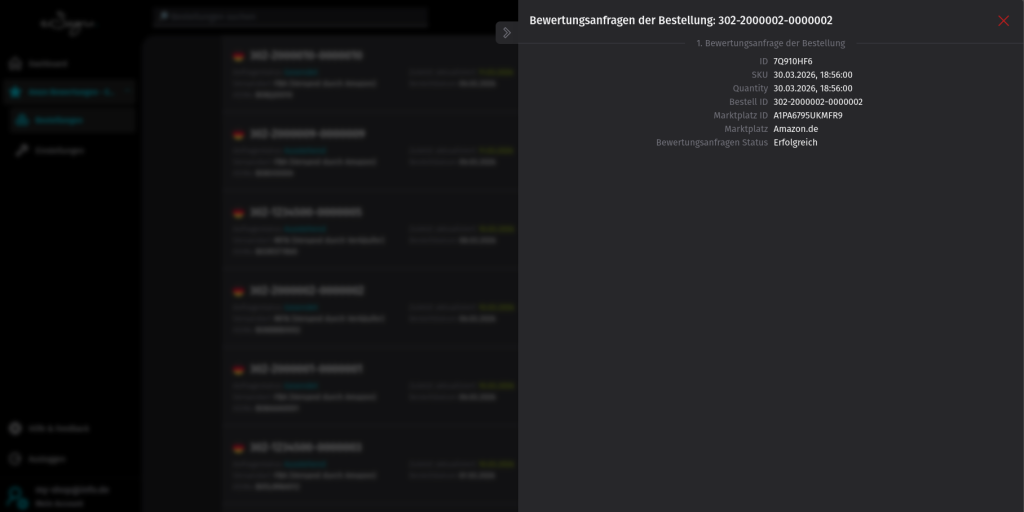 eSagu - Amazon Bewertungsaufforderungen - Übersicht der versendeten Bewertungsanfragen