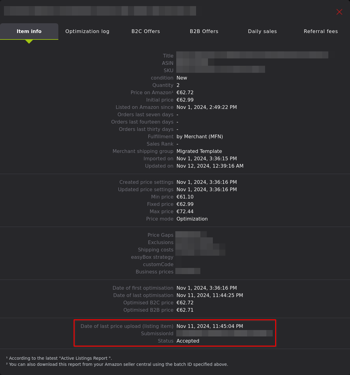 Item info with price upload via Listing-Item API